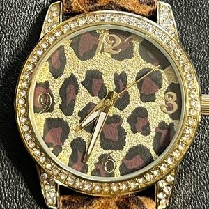 Leopard women’s watch gold and rhinestone accent